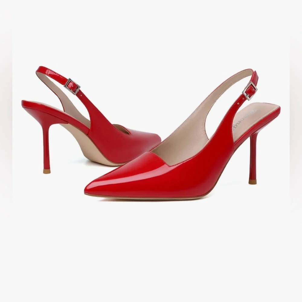 RIBONGZ Slingback Pumps Dressy Heels for Women Closed Toe Pointy High Heels - Picture 3 of 6